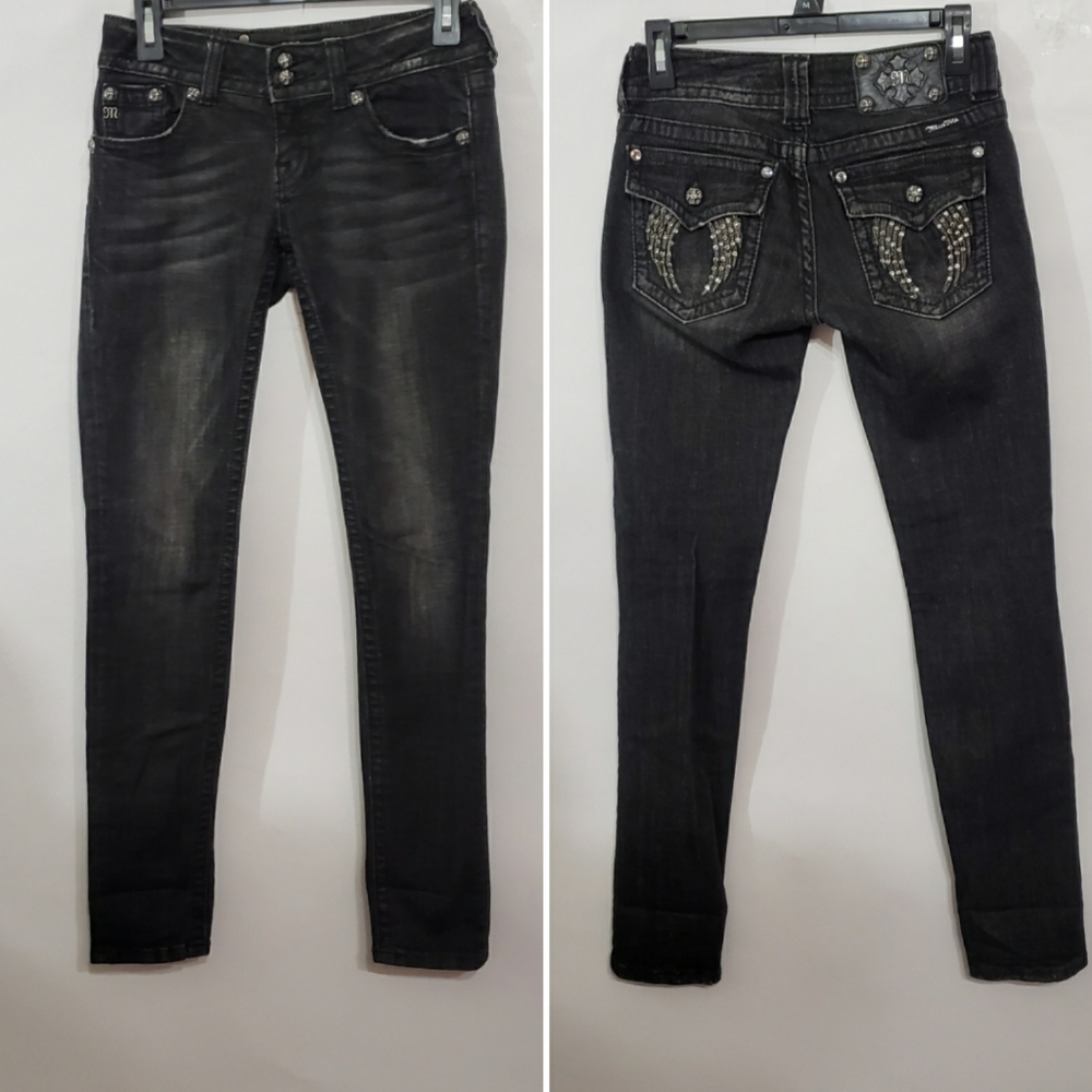 Miss Me Black Skinny Jeans with Embellished Back Pockets